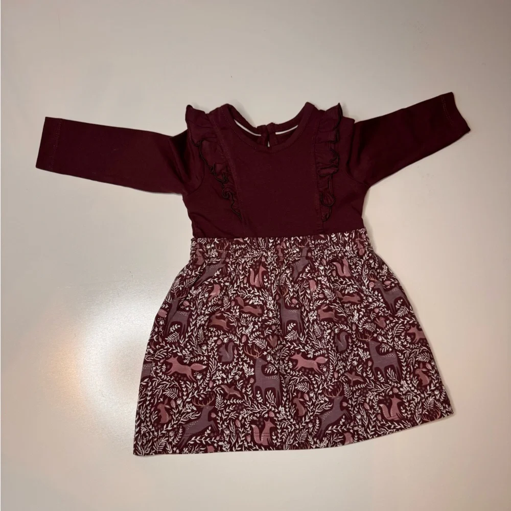 Ruffle Butts‎ Girls Dress 6-12 months deer antler earth woodland burgundy cotton